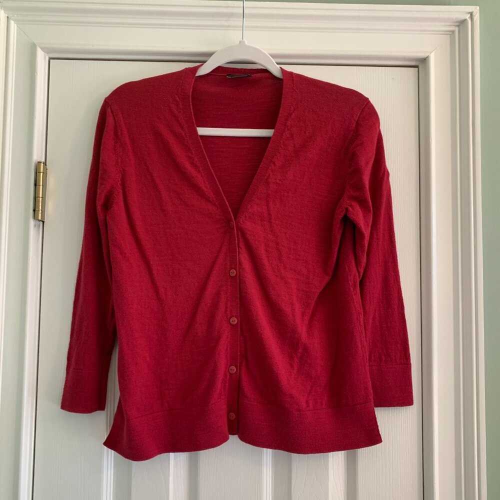Ann Taylor Factory Cranberry Red Button Down Cardigan Medium - Picture 2 of 9